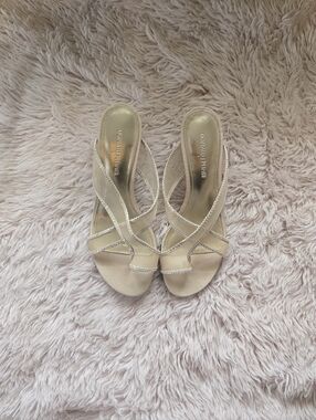 Donald J. Pliner Gold Metallic Strappy Slide Sandals